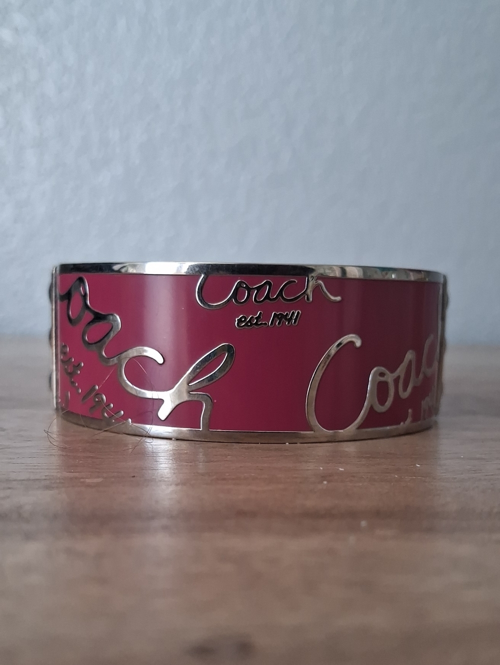Coach Pink Enamel Script Bangle with Gold Trim
